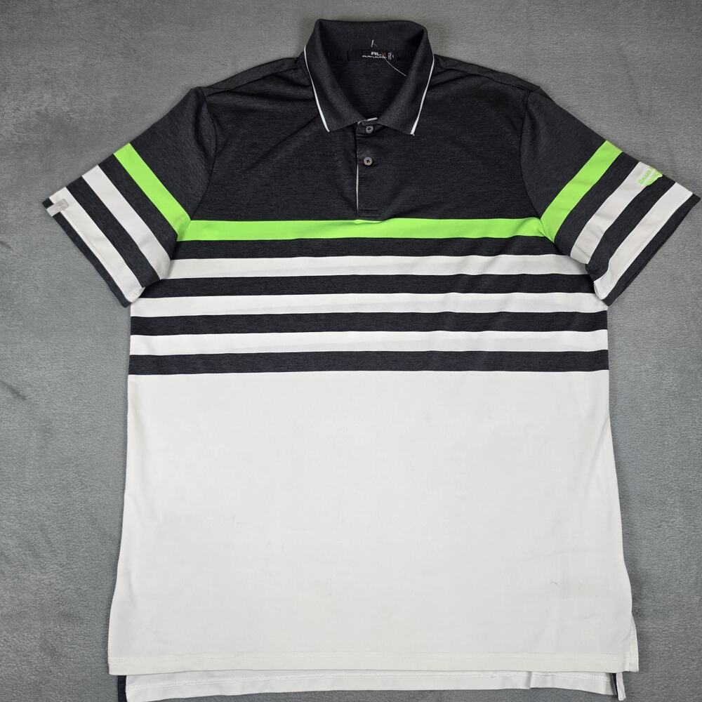 RLX Ralph Lauren Polo Shirt Men Large Black White Stripe Golf Dallas Athletic Cl